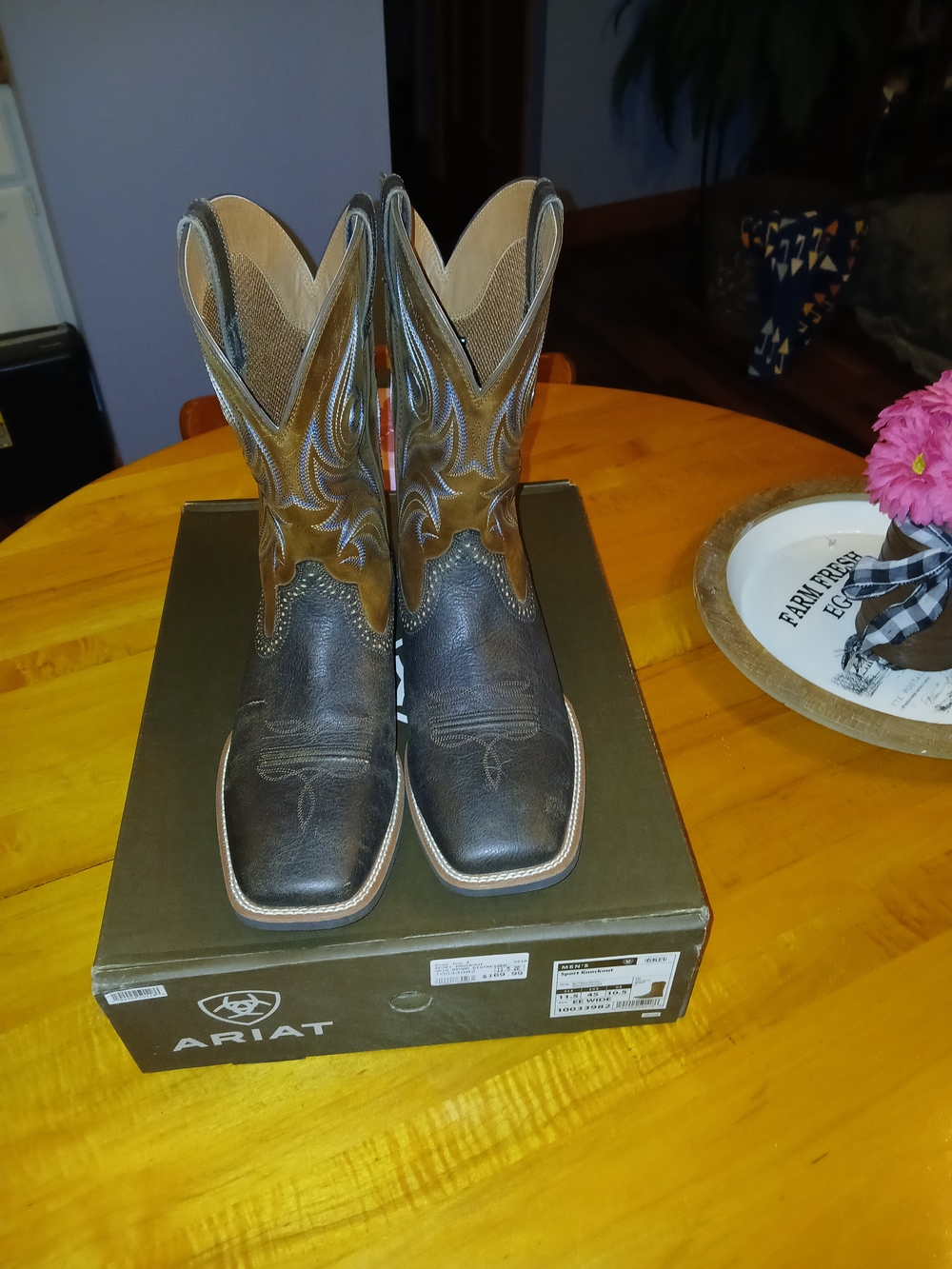 Mens Ariat Dark Brown and Tan Western Leather Boots